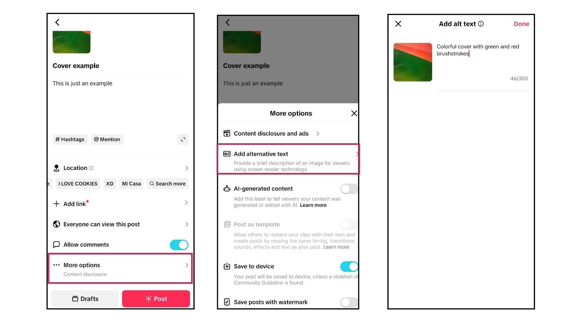adding alternative text on tiktok image