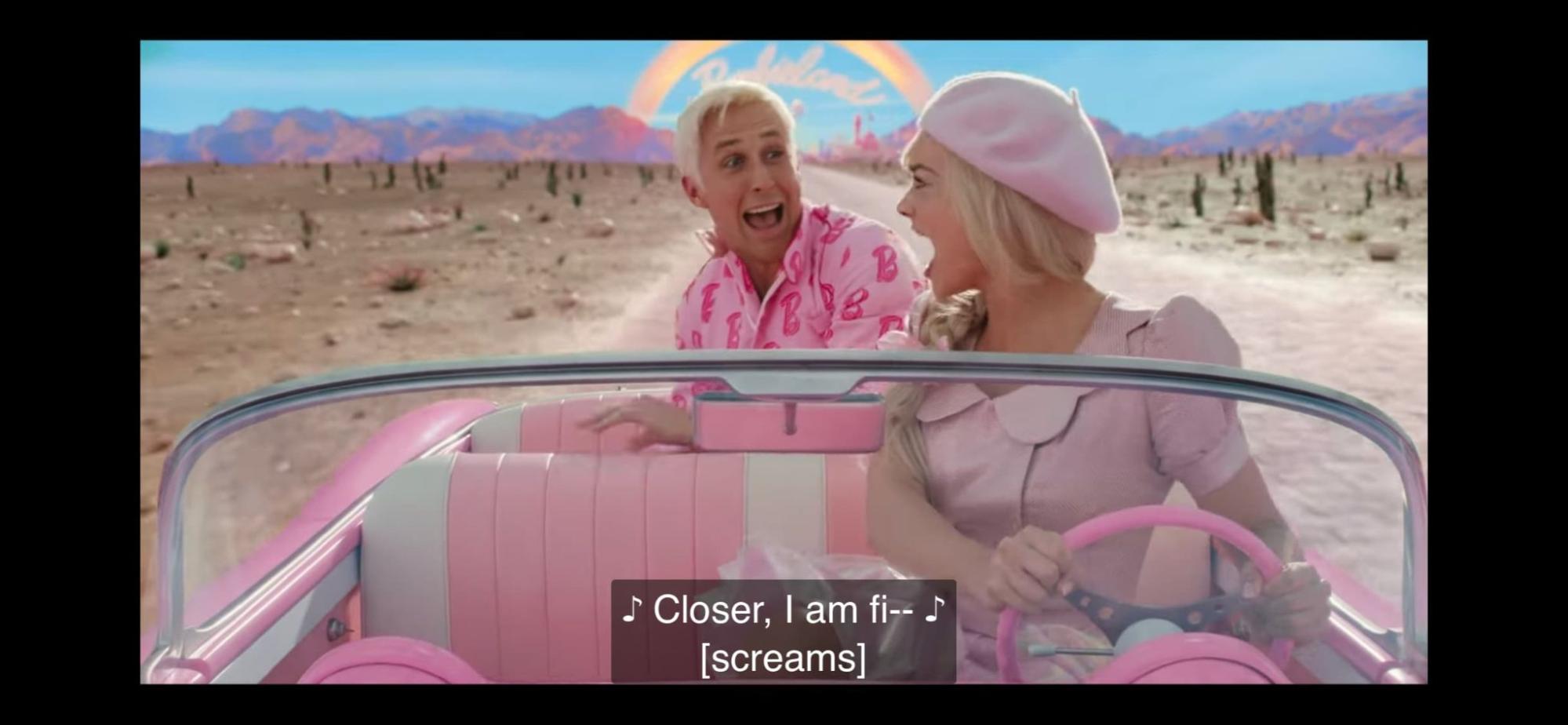 Screenshot from Barbie film showing captions