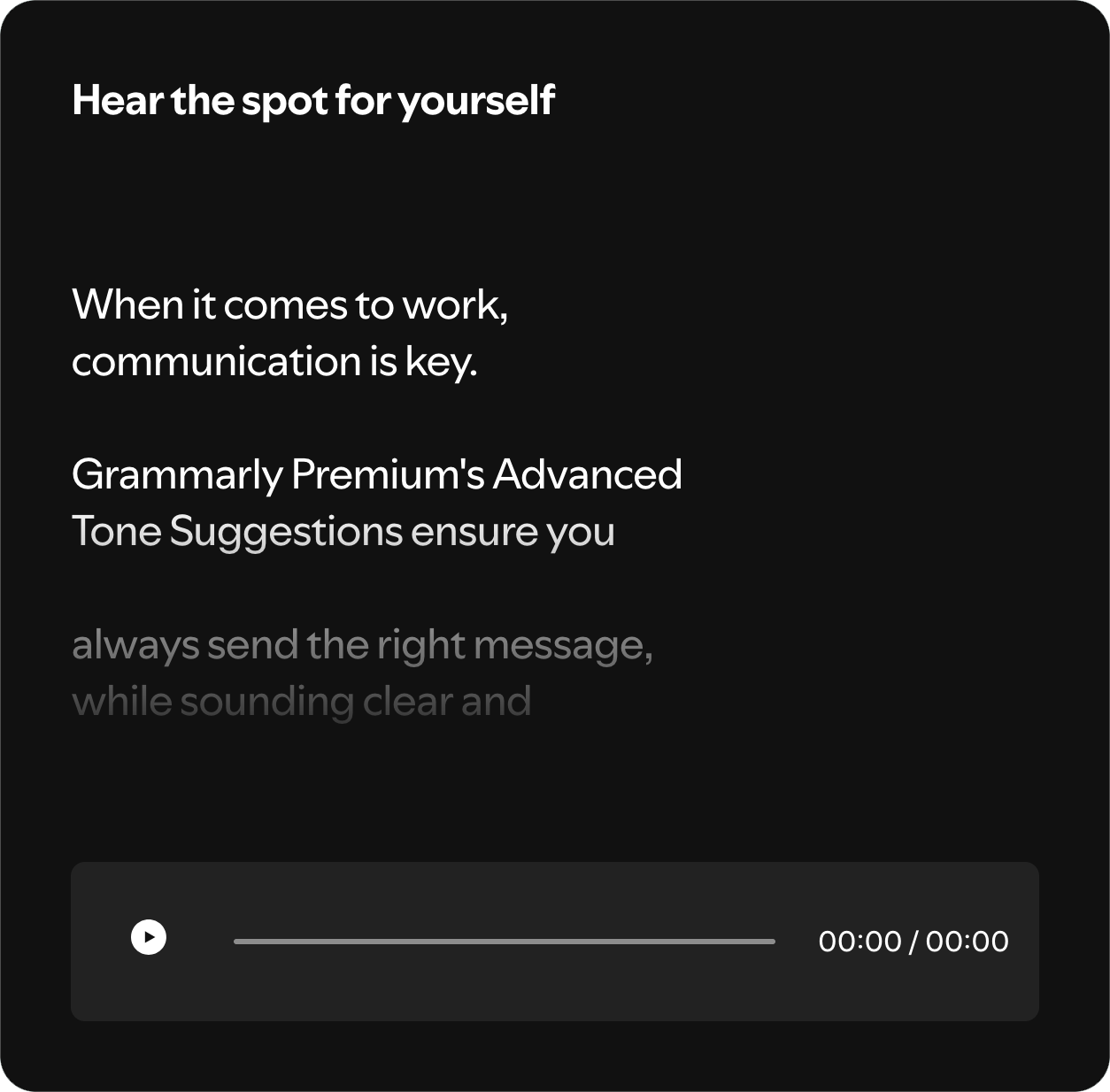 Screenshot of Spotify grammarly audio campaign transcript